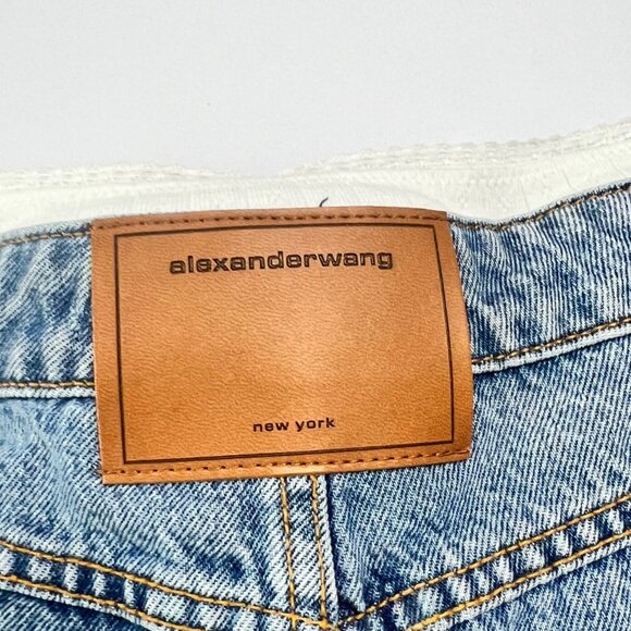 Alexander Wang Pointelle Waistband High Waist Denim Mini Shorts Size 28 - Picture 4 of 10